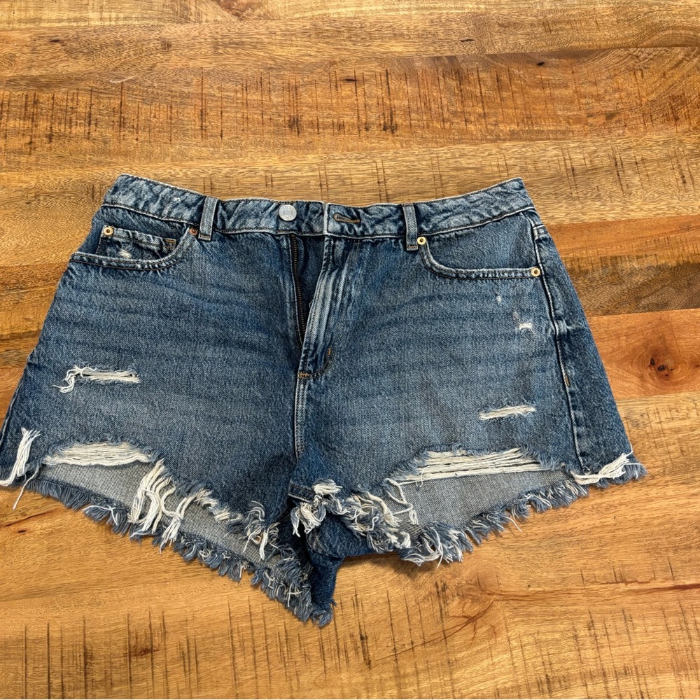 Garage Festival Blue Distressed Jean Shorts